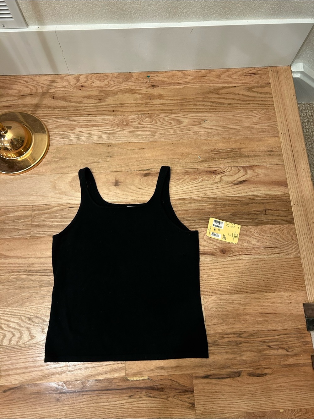 TSE Black Ribbed Square-Neck Tank Cashmere